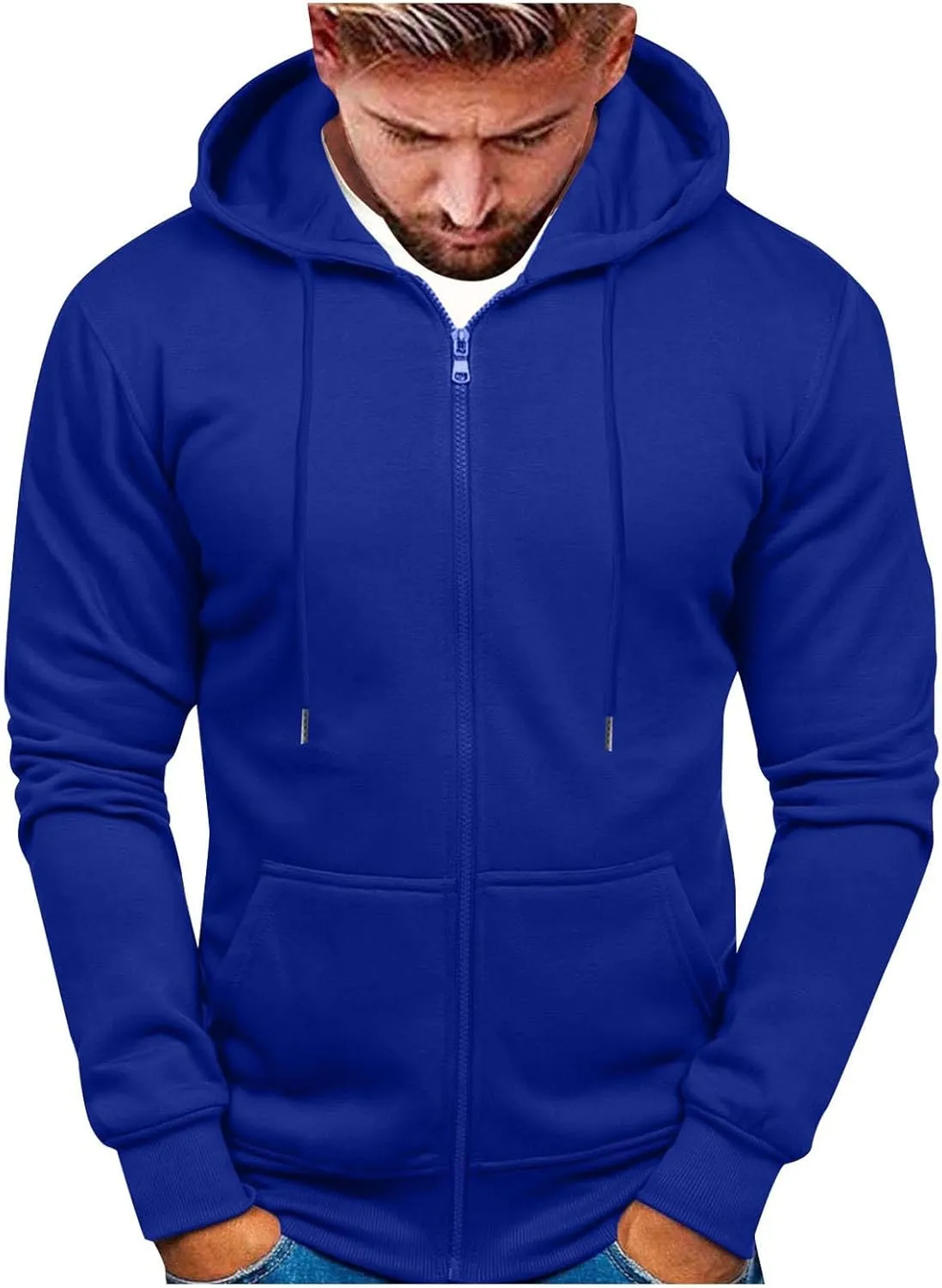 Zip Up Hoodie Men Mens Full Zip Casual Pullover Hoodies Fall Winter Work Sweatshirt Long Sleeve Drawstring Hoodies