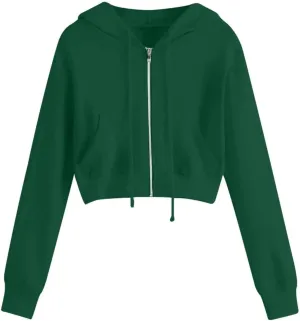 Zip Up Hoodie Women 2024 Long Sleeve Cropped Sweatshirts for Teen Girls Y2K Jacket with Pockets Fall Fashion Clothes