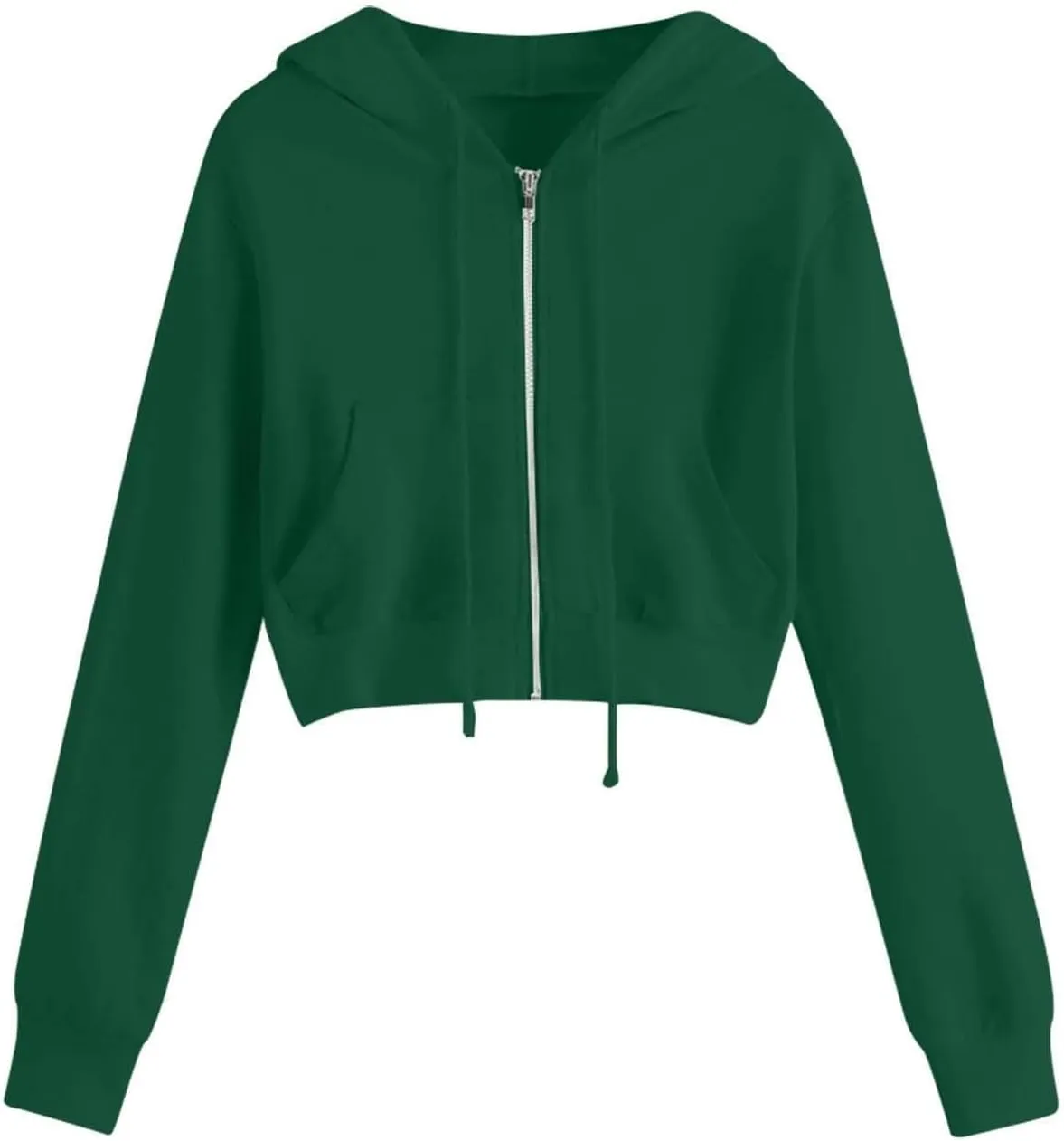 Zip Up Hoodie Women 2024 Long Sleeve Cropped Sweatshirts for Teen Girls Y2K Jacket with Pockets Fall Fashion Clothes