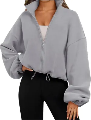 Zip Up Hoodie Women Oversized Sweatshirt Fleece Cropped Jacket Trendy Fleece Jacket Fashion Clothes 2024