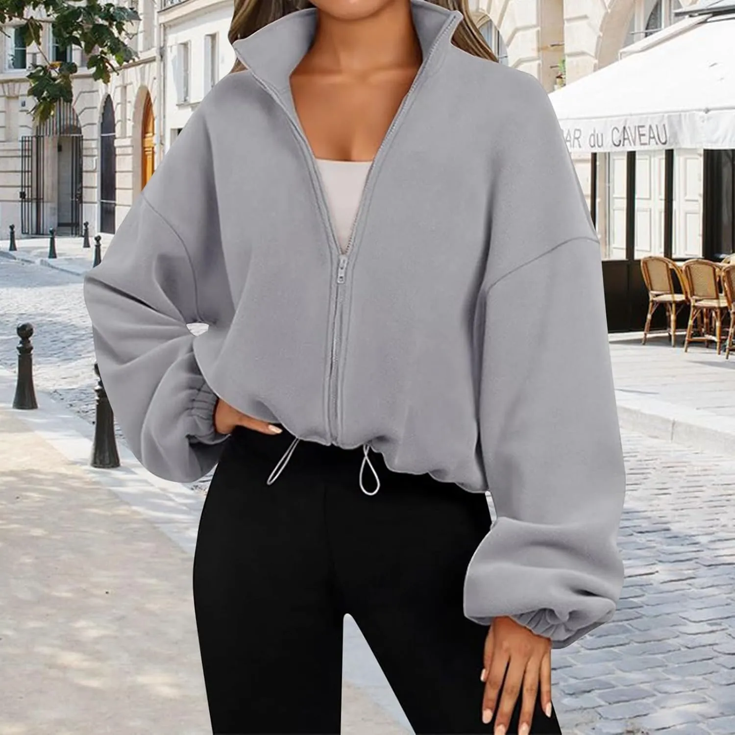 Zip Up Hoodie Women Oversized Sweatshirt Fleece Cropped Jacket Trendy Fleece Jacket Fashion Clothes 2024