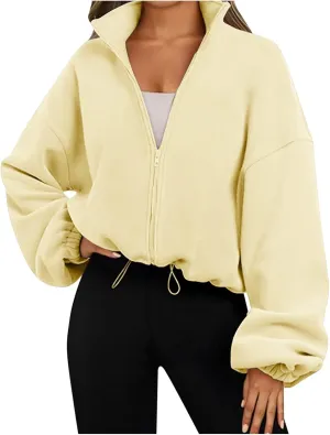 Zip Up Hoodie Women Oversized Sweatshirt Fleece Cropped Jacket Trendy Fleece Jacket Fashion Clothes 2024