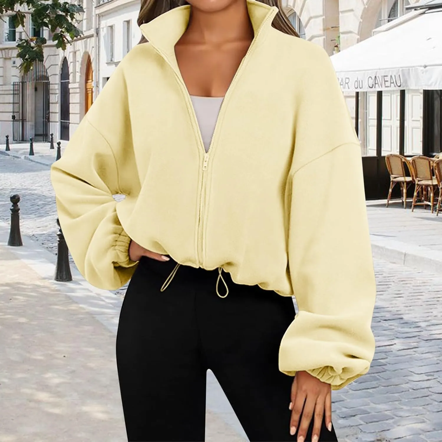 Zip Up Hoodie Women Oversized Sweatshirt Fleece Cropped Jacket Trendy Fleece Jacket Fashion Clothes 2024
