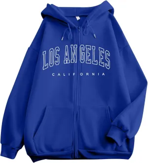 Zip Up Hoodies for Women Los Angeles Sweatshirt with Hood Full Zipper Hoodies Pullover Tops with Pockets