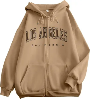 Zip Up Hoodies for Women Los Angeles Sweatshirt with Hood Full Zipper Hoodies Pullover Tops with Pockets